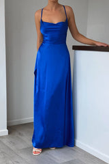 Robe Satinée Bleu Cobalt Drapée