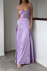 Robe Satin Lilas Drapée Cérémonie