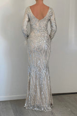Robe De Cérémonie Argentée À Sequins