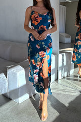 Robe Drapée Florale En Satin