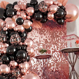 Arche de Ballon - Noir Métallisé et rose gold avec confettis