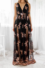 Robe Longue Noire à Sequins