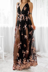 Robe Longue Noire à Sequins