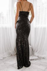 Robe Longue Noire À Sequins