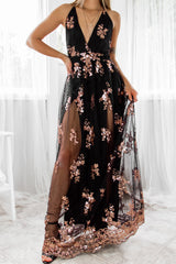 Robe Longue Noire à Sequins