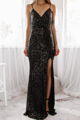 Robe Longue Noire À Sequins