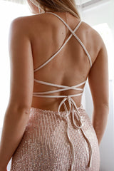 Robe Longue Rose Gold à Sequins