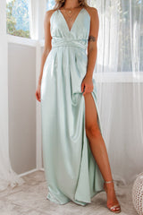 Robe Longue Satin Aqua Élégante