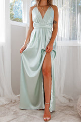 Robe Longue Satin Aqua Élégante