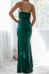 Robe Longue Émeraude À Sequins