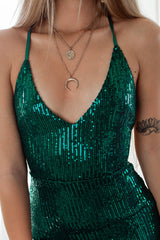 Robe Longue Sequins Émeraude