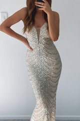 Robe Longue Bustier À Sequins