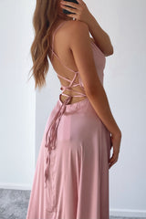 Robe Satin Rose Poudré Drapée