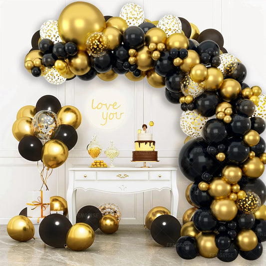 Kit Arche de Ballon - Noir et Doré avec confettis - vue 1