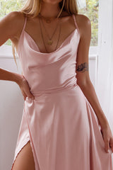 Robe Satin Rose Poudré Drapée