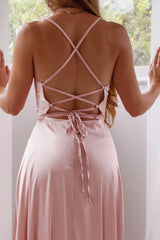 Robe Satin Rose Poudré Drapée
