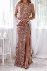 Robe De Mariée Longue À Sequins
