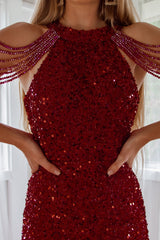 Robe Cocktail Courte Rubis à Sequins