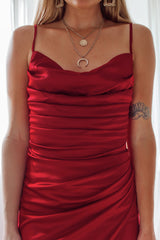 Robe Satin Ruby Drapée Fendue
