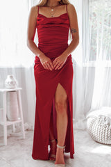 Robe Satin Ruby Drapée Fendue