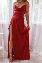 Robe Satin Ruby Col Drapé