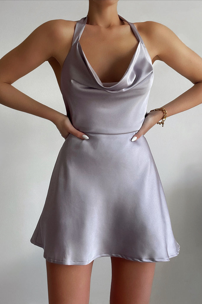 Robe Courte Satinée Col Licou - vue 1