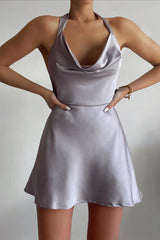 Robe Courte Satinée Col Licou - vue 1
