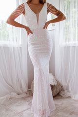 Robe de mariée longue à sequins Valencia, détail des épaules