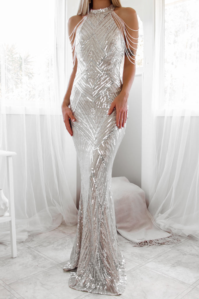 Robe de mariée sirène pailletee, vue de dos