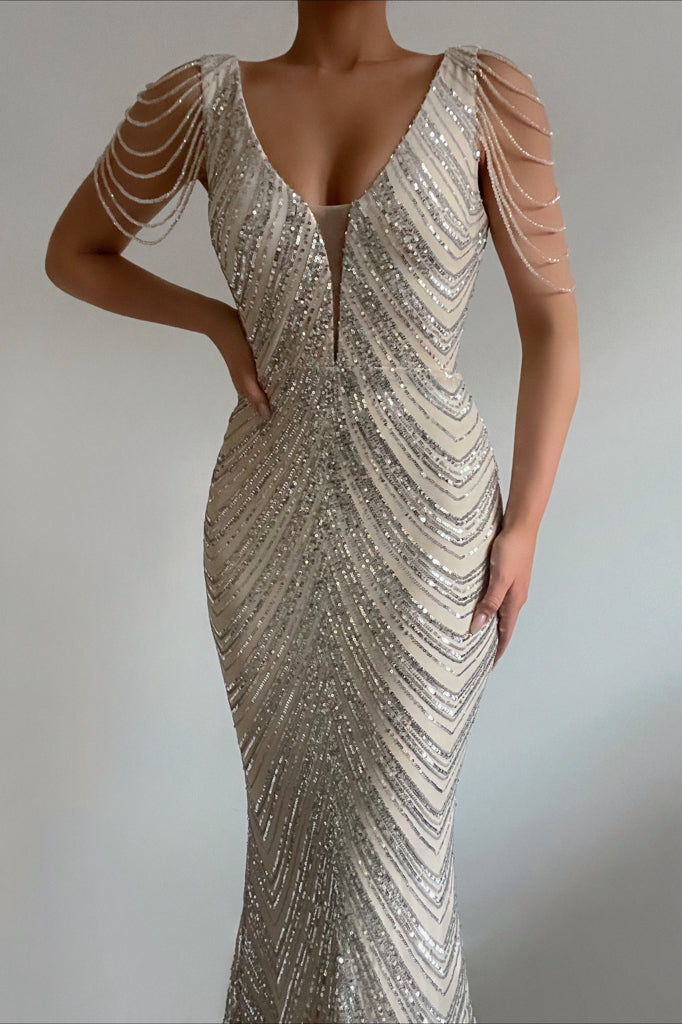 Robe De Soirée Longue À Sequins - vue 1