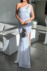 Robe Longue Asymétrique À Sequins - vue 3
