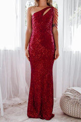 Robe Longue Asymétrique à Sequins - vue 9