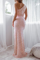 Robe Longue Asymétrique Pailletée Blush - vue 2