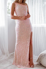 Robe Longue Asymétrique Pailletée Blush - vue 5