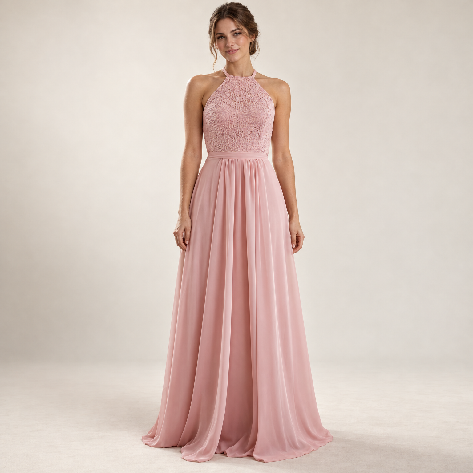 Robe Longue Halter Demoiselle D'Honneur portée