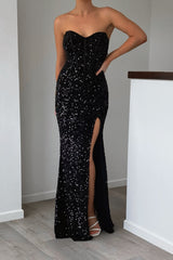 Robe Longue Noire À Sequins Couture - vue 4