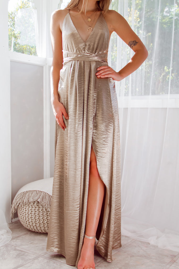 Robe Longue Satin Dos Croisé - vue 7