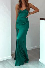 Robe Longue Satin Émeraude Dos Nu - vue 19