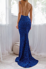 Robe Longue Velours Sequins Bleue - vue 3