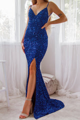 Robe Longue Velours Sequins Bleue - vue 6