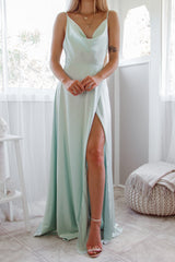 Robe Satin Drapée Menthe Romantique - vue 7