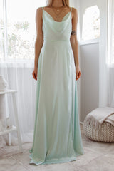Robe Satin Drapée Menthe Romantique - vue 8