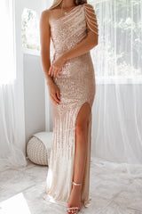 Robe Longue Glamour Dorée Perlée