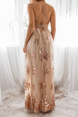 Robe Longue Scintillante Dos Croisé