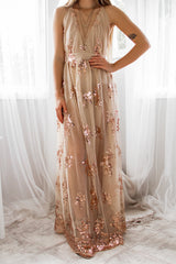 Robe Longue Scintillante Dos Croisé