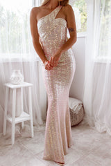 Robe Asymétrique Sequins Irisés