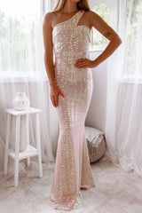 Robe Asymétrique Sequins Irisés