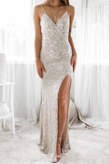 Robe Longue Bustier À Sequins Argentés