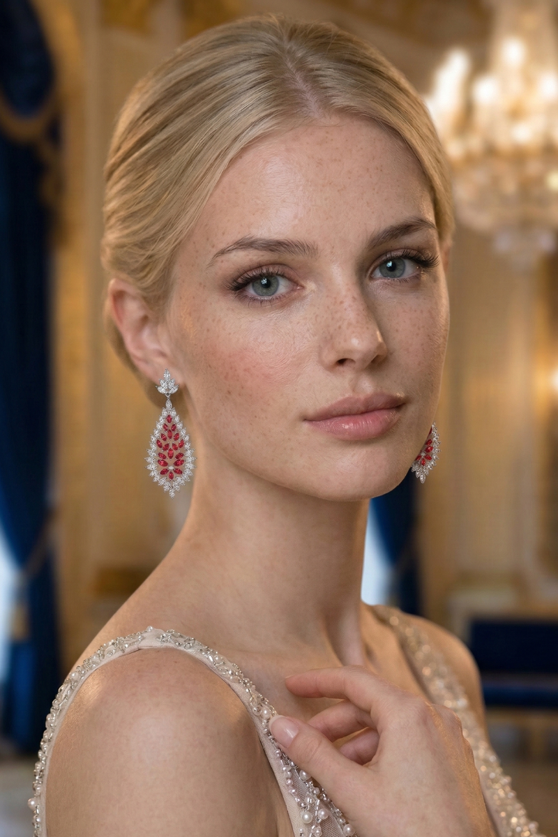 Boucle d'Oreilles Rouge Mariage