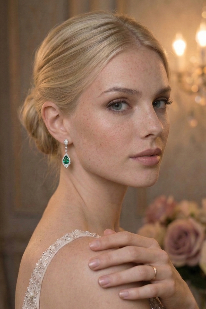 Boucle d'Oreilles Verte Mariage